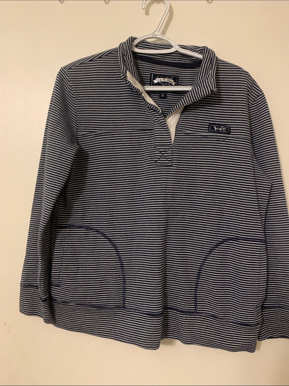 State of Mine Texas Navy & White Striped V-Neck Pullover
